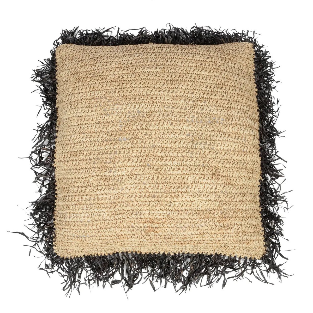 De Raffia Kussenhoes Vierkant - Naturel Zwart - 60x60